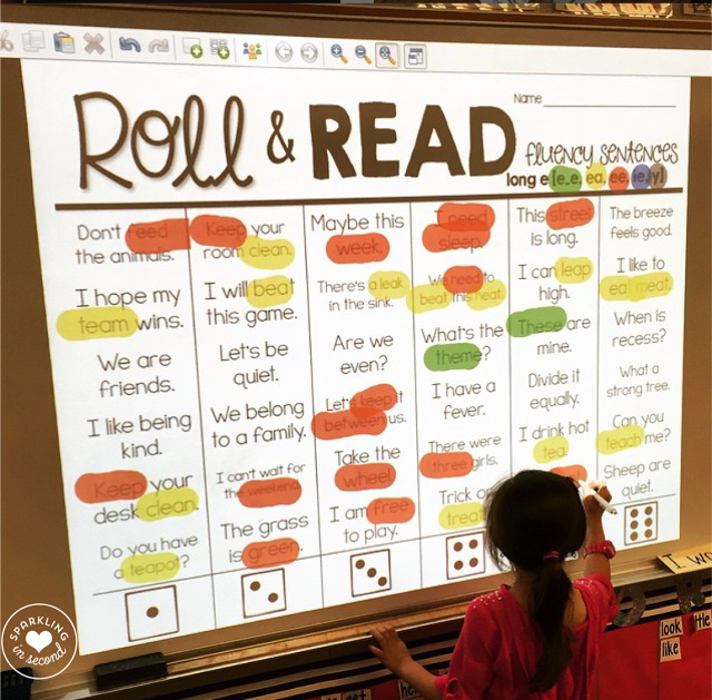 A fun and engaging way to practice fluency with phonics, spelling patterns, dice, and quick sentences that use sight words!