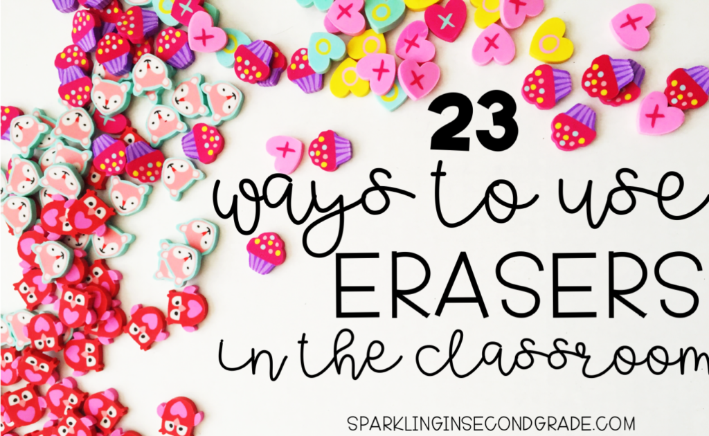 23 educational ideas for Target Dollar Spot erasers. Ideas on how to use them as manipulatives in math, writing, reading, and language.