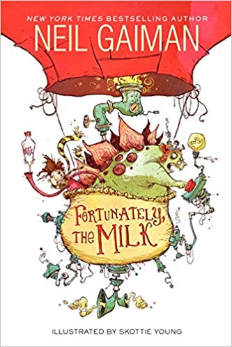 The cover of "Fortunately, the Milk" as a chapter book read aloud for second grade.