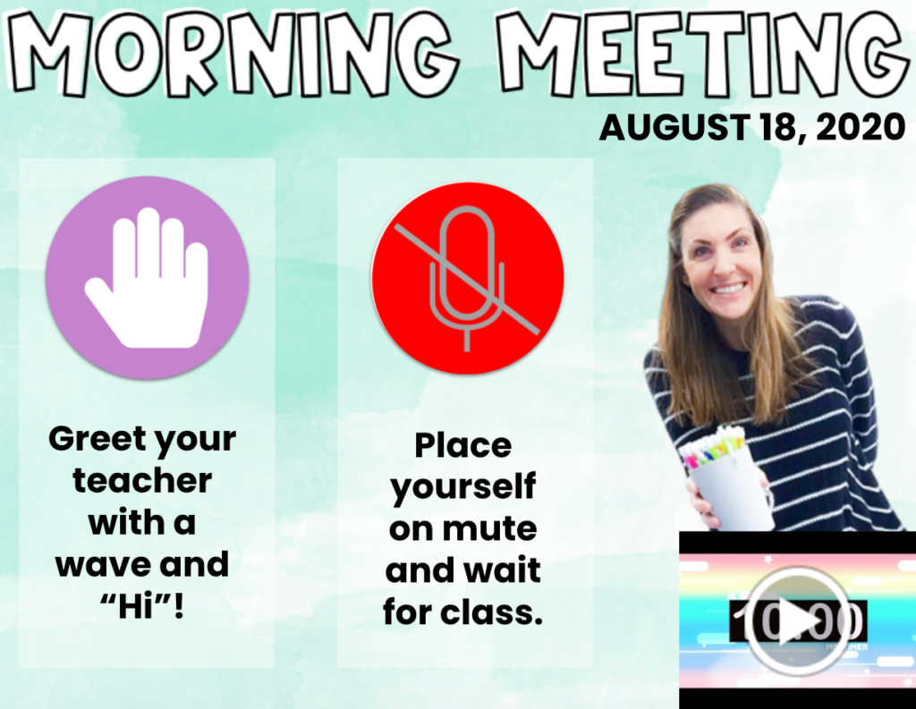 This image shows first day of virtual school slides.