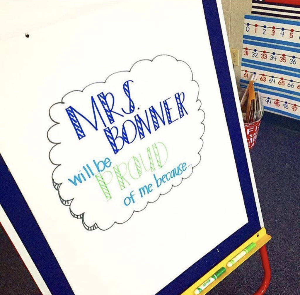 photo of a board that says "mrs. will be proud of me because"