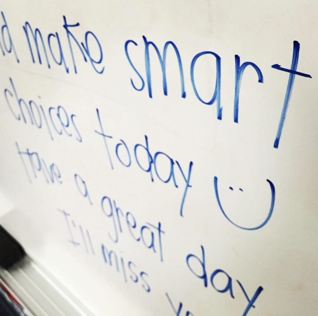 photo of whiteboard with note to the substitute