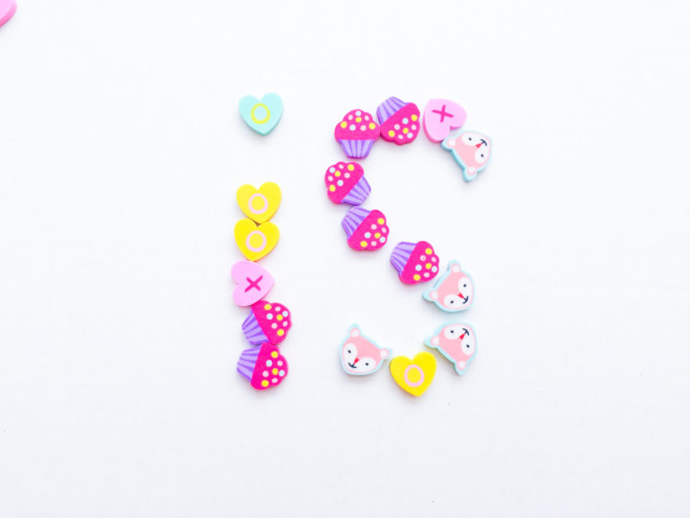 a photo of small erasers used to spell sight words